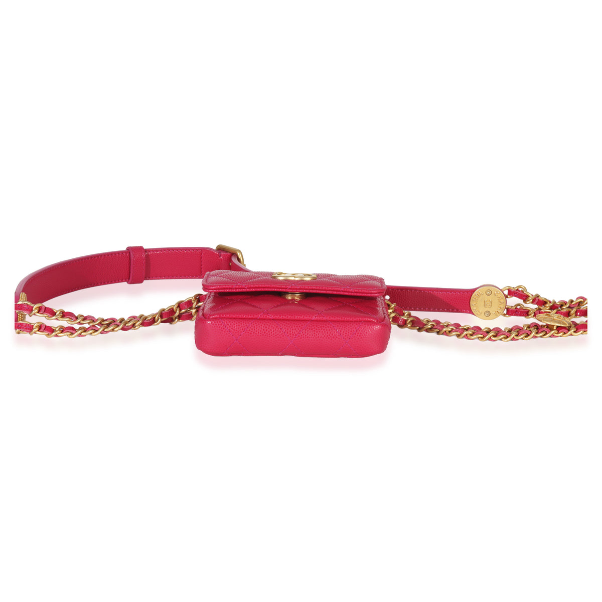 Chanel Pink Quilted Caviar Twist Your Buttons Belt Bag Handbag stamp