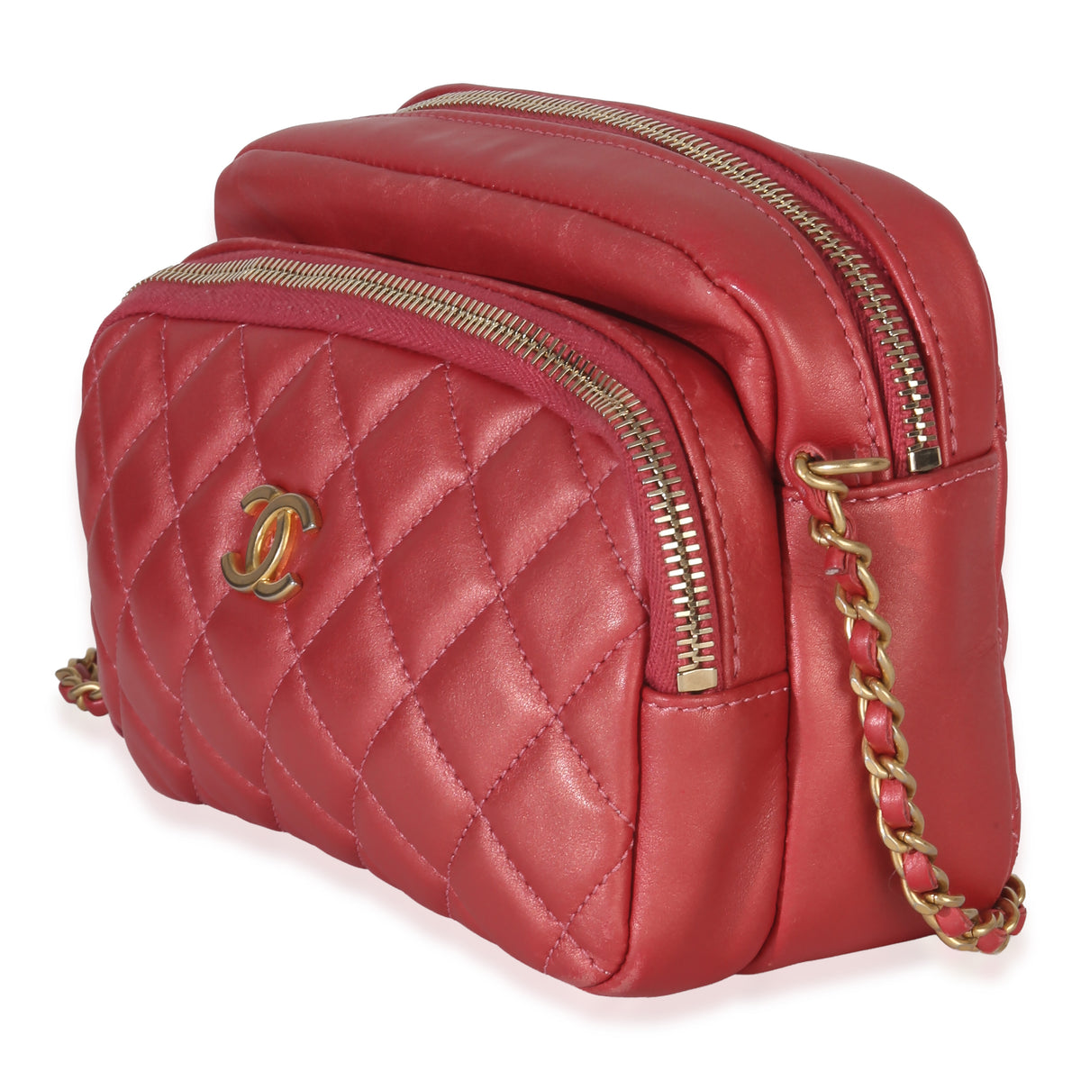 Chanel Pink Iridescent Quilted Lambskin Day Trips Camera Bag Handbag sv