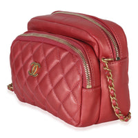 Chanel Pink Iridescent Quilted Lambskin Day Trips Camera Bag Handbag sv