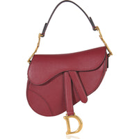 Red Grained Calfskin Mini Saddle