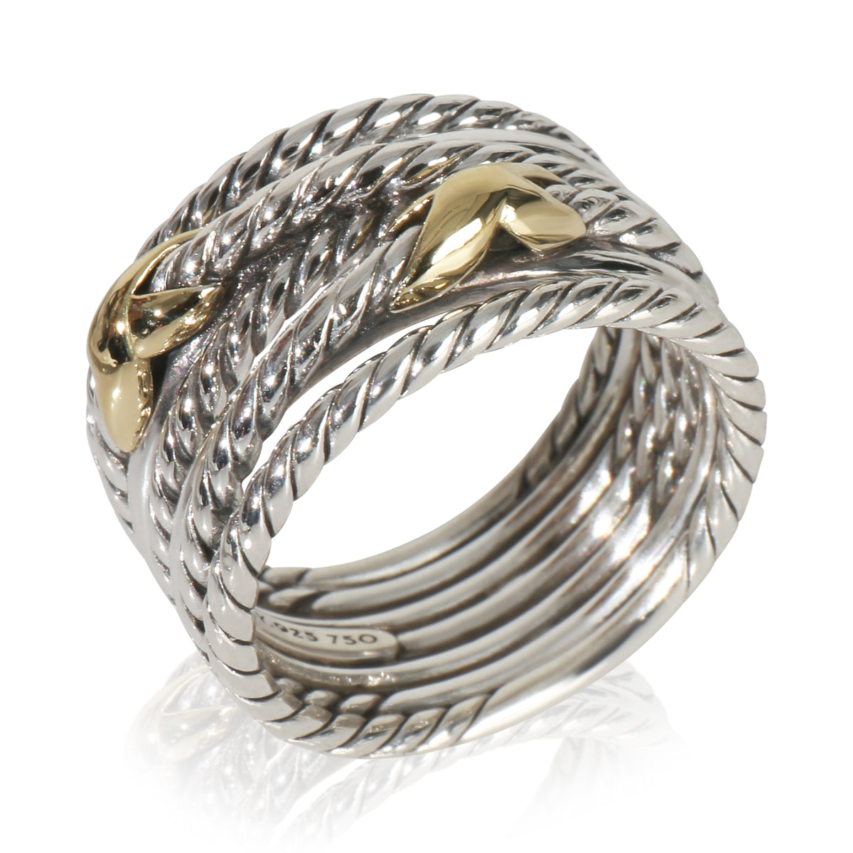 David Yurman Yellow Gold & Sterling Silver  Double X Crossover Ring bv