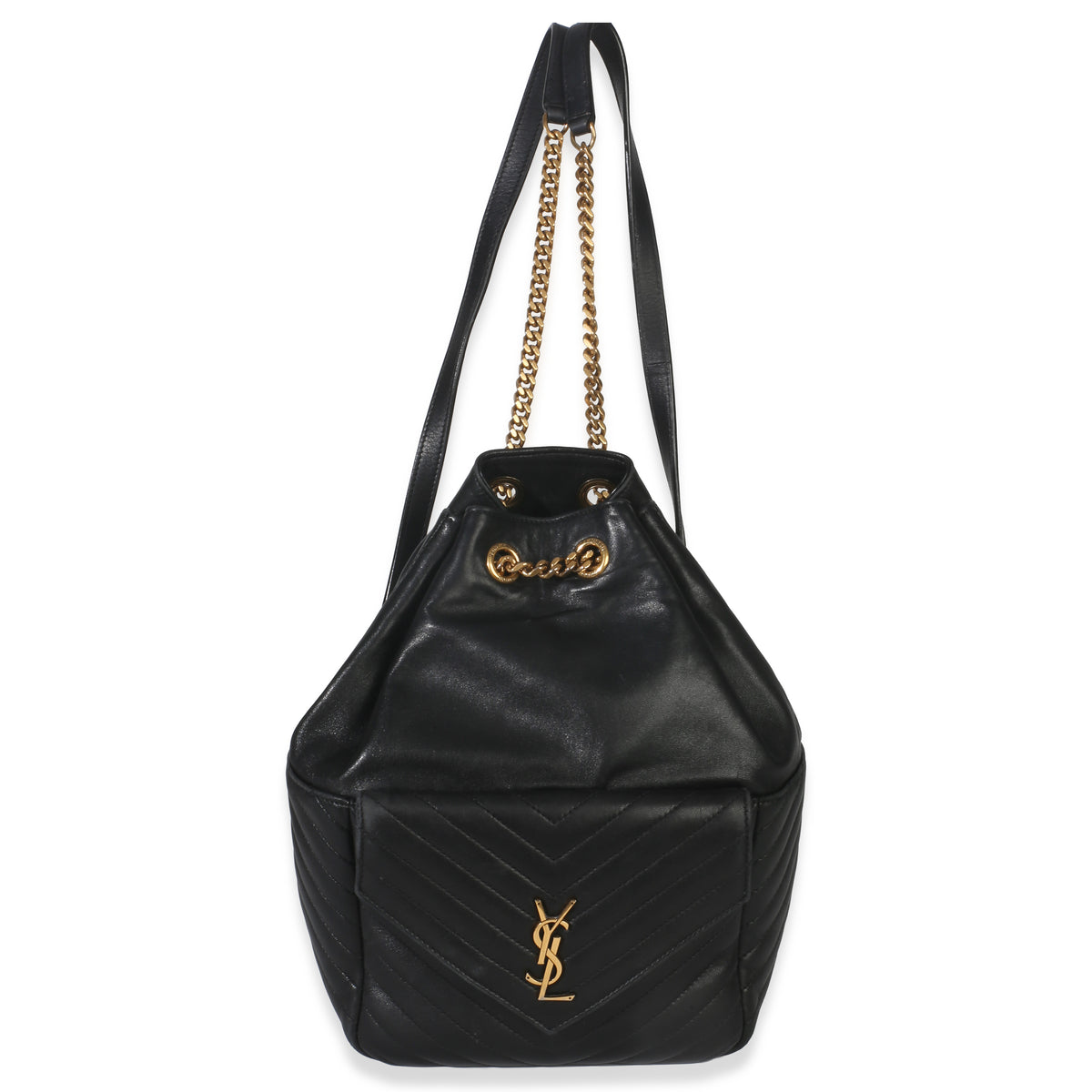 Saint Laurent Black Matelasse Lambskin Monogram Joe Backpack Handbag fv