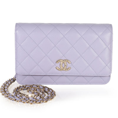 Light Purple Quilted Caviar Wallet On Chain