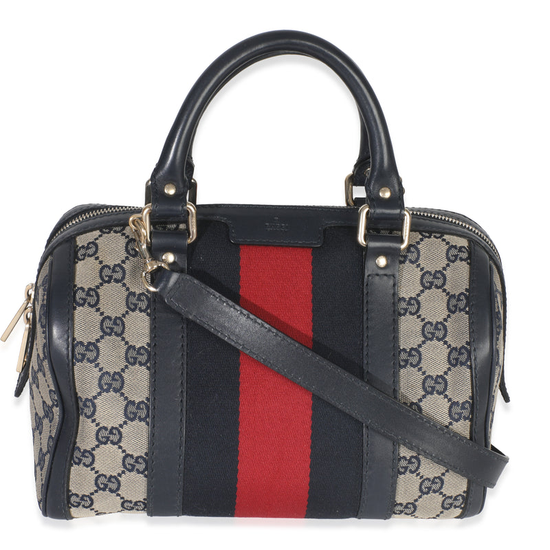 Gucci GG Supreme Navy Ophidia Canvas Small Boston Bag Handbag id