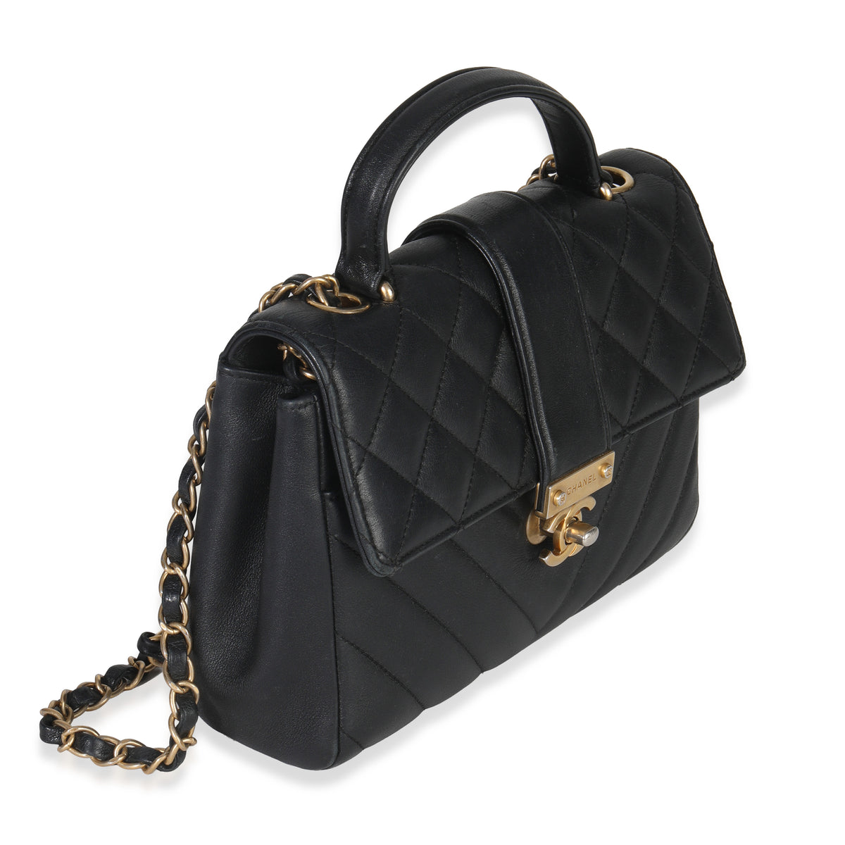 Chanel Black Calfskin Chevron Small In The City Bag Handbag bv