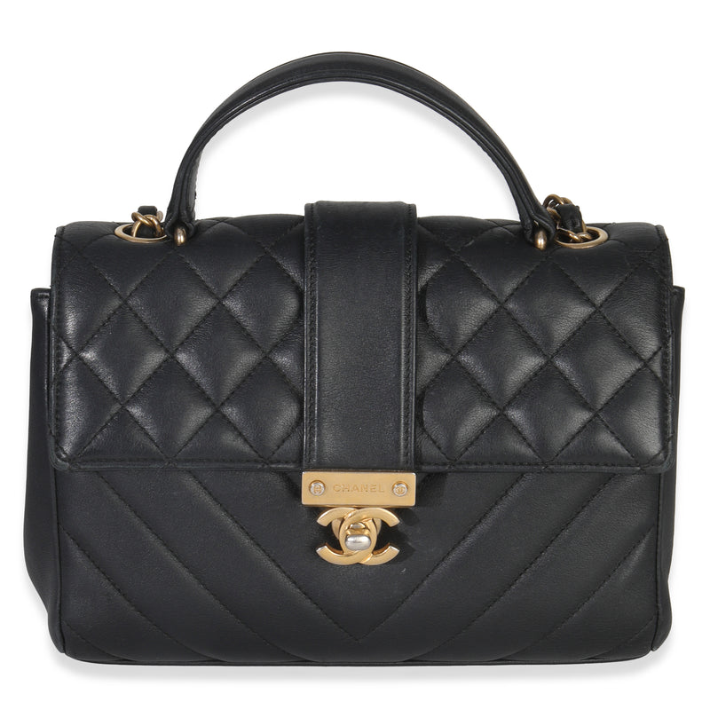 Chanel Black Calfskin Chevron Small In The City Bag Handbag fv