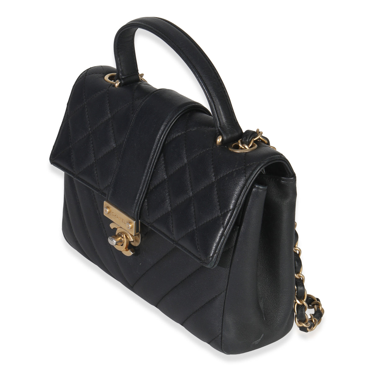 Chanel Black Calfskin Chevron Small In The City Bag Handbag pv