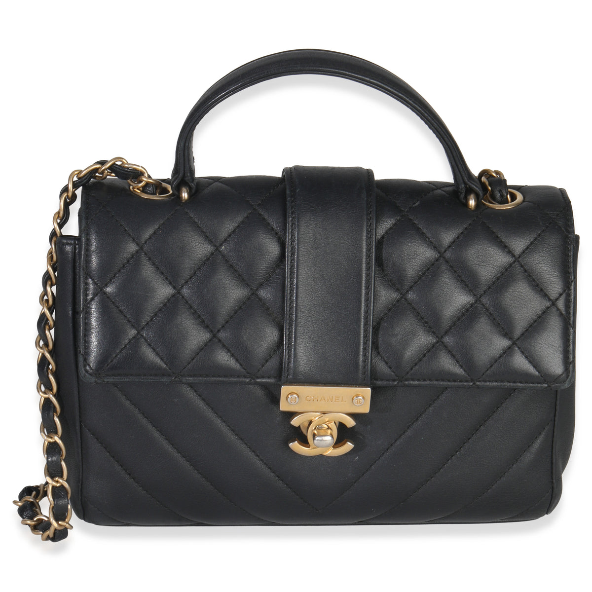 Chanel Black Calfskin Chevron Small In The City Bag Handbag sv
