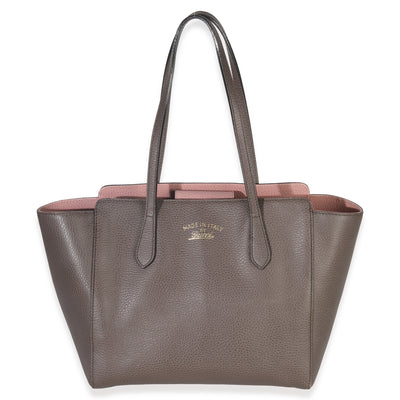 Gucci Pink Grey Pebbled Calfskin Medium Swing Tote Handbag fv
