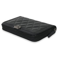 Chanel Black Quilted Caviar Zip Around Boy Long Wallet Handbag box