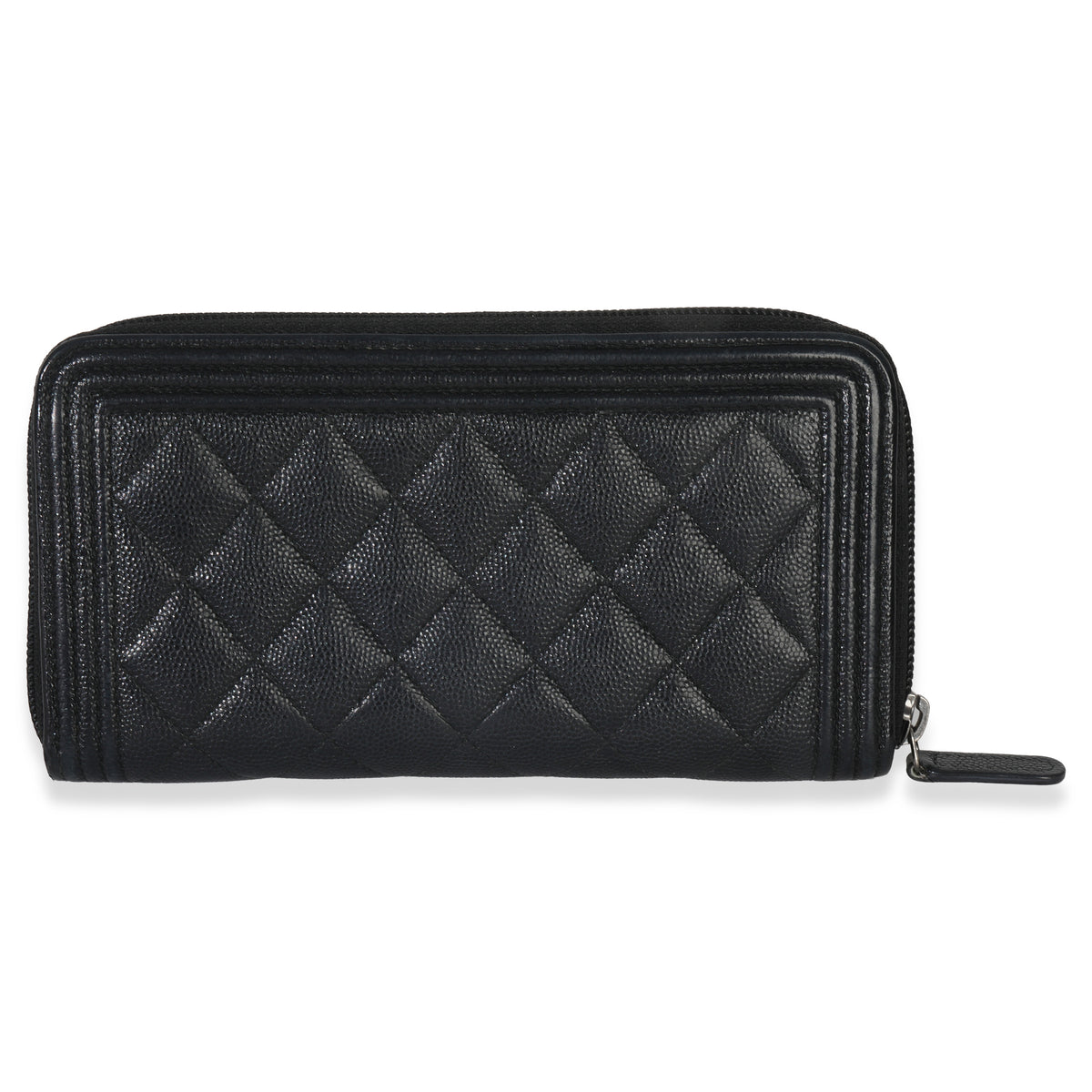 Chanel Black Quilted Caviar Zip Around Boy Long Wallet Handbag bv
