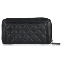 Chanel Black Quilted Caviar Zip Around Boy Long Wallet Handbag bv