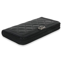 Chanel Black Quilted Caviar Zip Around Boy Long Wallet Handbag clasp