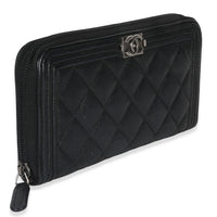 Chanel Black Quilted Caviar Zip Around Boy Long Wallet Handbag pv