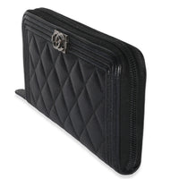 Chanel Black Quilted Caviar Zip Around Boy Long Wallet Handbag sv