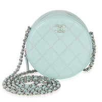 Chanel Teal Ultimate Stitch Lambskin Round Clutch On Chain Handbag fv