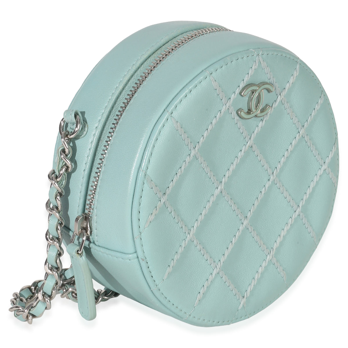 Chanel Teal Ultimate Stitch Lambskin Round Clutch On Chain Handbag pv