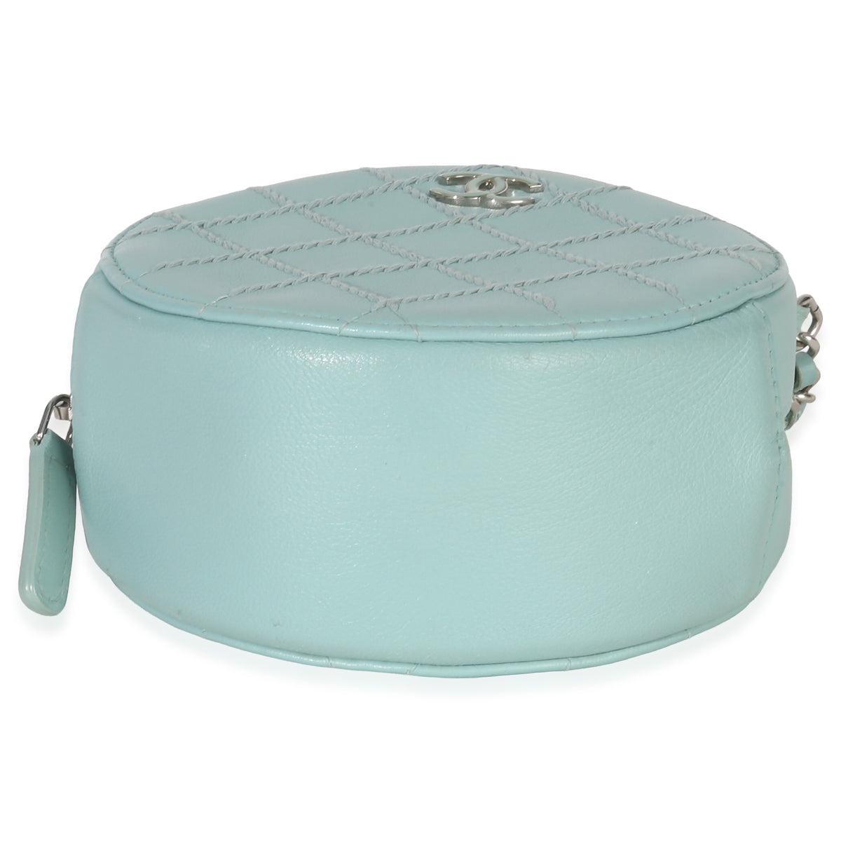 Chanel Teal Ultimate Stitch Lambskin Round Clutch On Chain Handbag stamp
