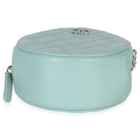 Chanel Teal Ultimate Stitch Lambskin Round Clutch On Chain Handbag stamp