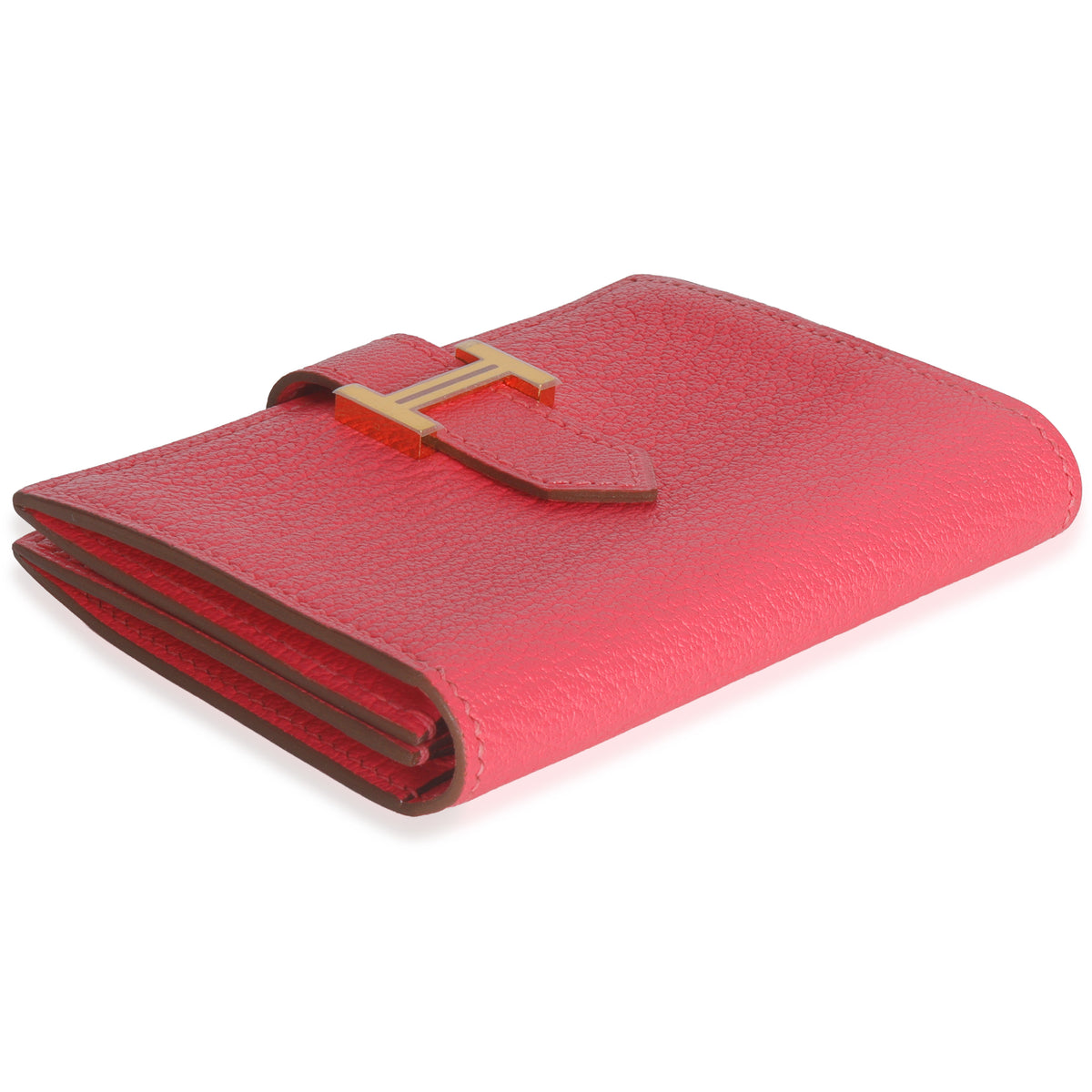 Hermès Rose Lipstick Chevre Mysore Bearn Card Holder Wallet GHW Wallet clasp