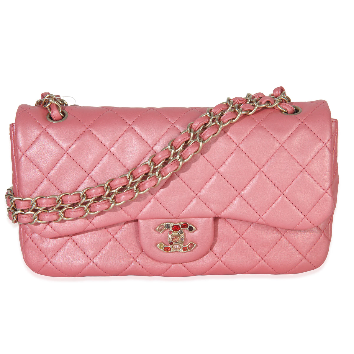 Chanel Pink Iridescent Quilted Lambskin Small Precious Jewel Flap Handbag id