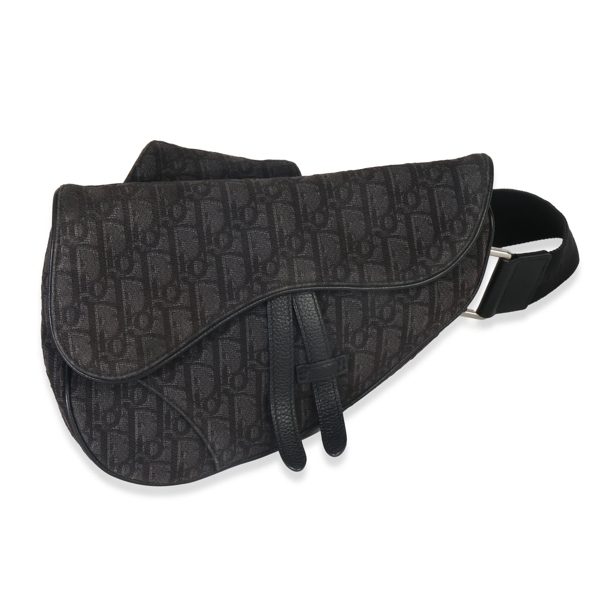 Christian Dior Black Oblique Jacquard Canvas Saddle Bag Handbag fv