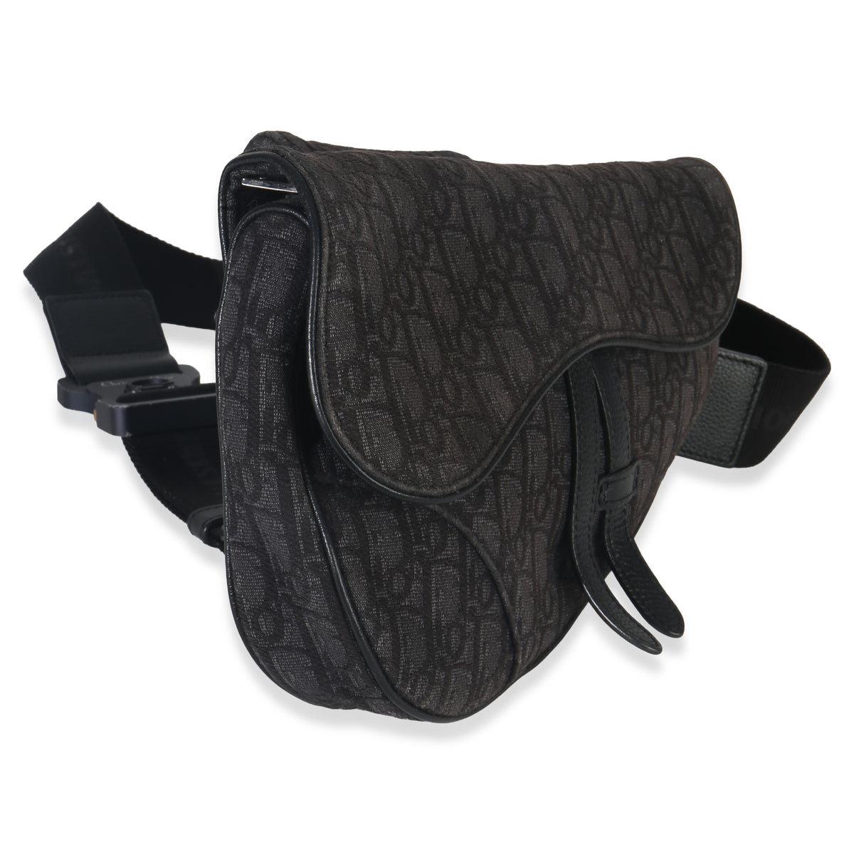 Christian Dior Black Oblique Jacquard Canvas Saddle Bag Handbag pv