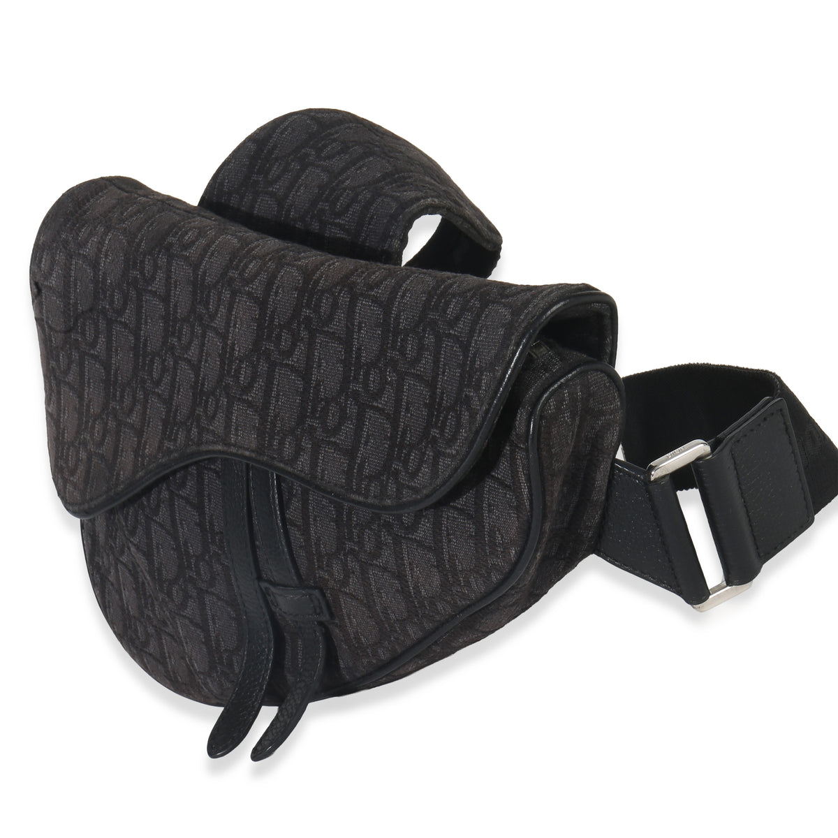 Christian Dior Black Oblique Jacquard Canvas Saddle Bag Handbag sv