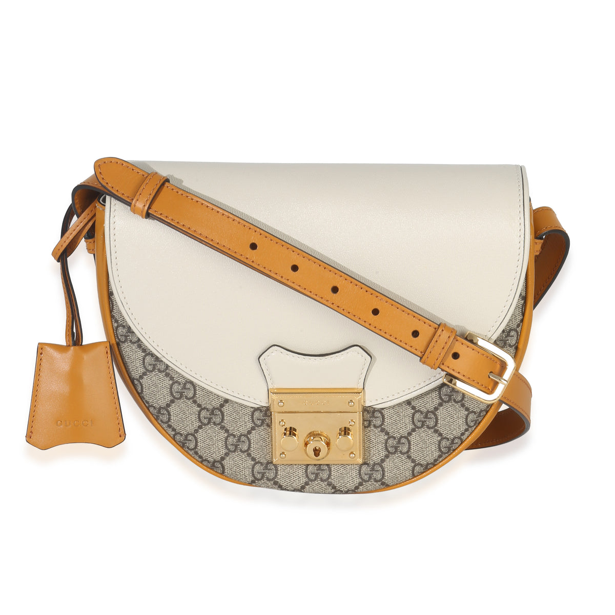 Gucci Mystic White Sun Oil GG Supreme Canvas Calfskin Small Padlock Messenger Handbag id