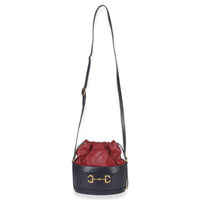 Gucci Red Navy Calfskin Horsebit 1955 Drawstring Bucket Bag Handbag stamp