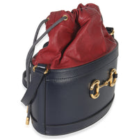 Gucci Red Navy Calfskin Horsebit 1955 Drawstring Bucket Bag Handbag pv