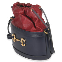 Gucci Red Navy Calfskin Horsebit 1955 Drawstring Bucket Bag Handbag sv