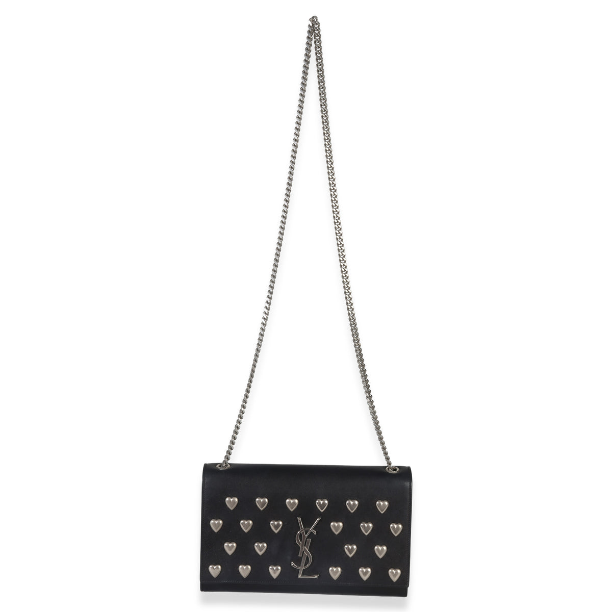 Saint Laurent Black Smooth Calfskin Studded Heart Medium Kate Chain Bag Handbag av
