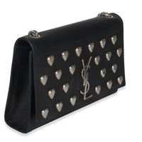 Saint Laurent Black Smooth Calfskin Studded Heart Medium Kate Chain Bag Handbag pv