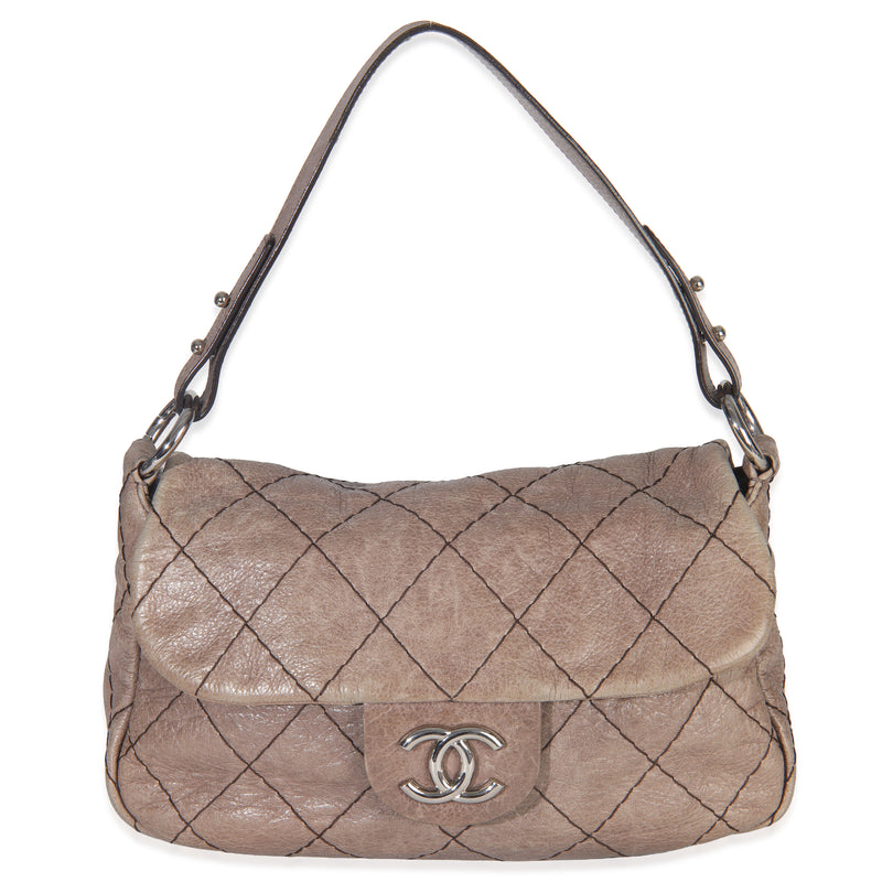 Brown Glazed Quilted Calfskin On The Road Flap Bag