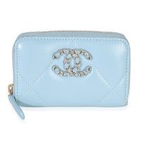 Chanel Light Blue Quilted Lambskin  19 Zip Around Coin Purse Wallet Wallet id