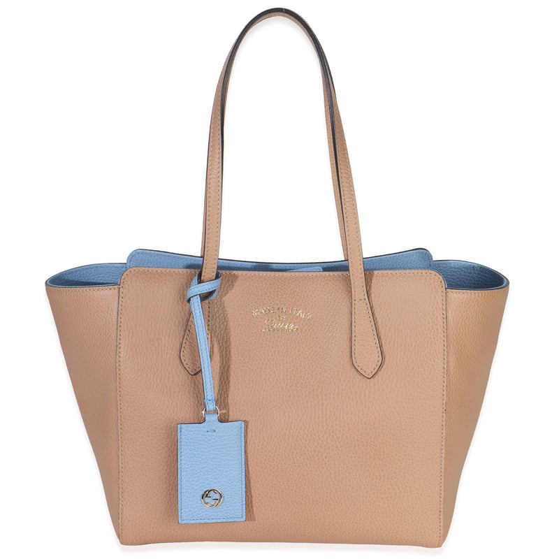 Gucci Beige Blue Dollar Calfskin Swing Tote Bag Handbag fv