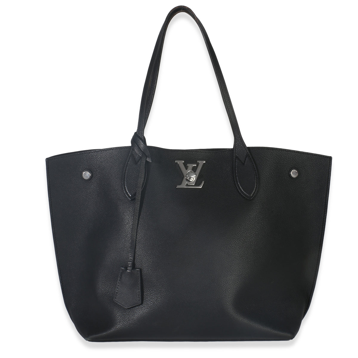 Black Grained Calfskin Lockme Cabas Tote