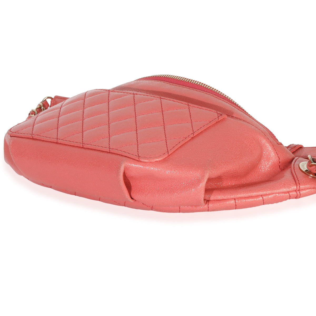 Chanel Pink Shiny Crumpled Quilted Calfskin Bi Classic Waist Bag Handbag box