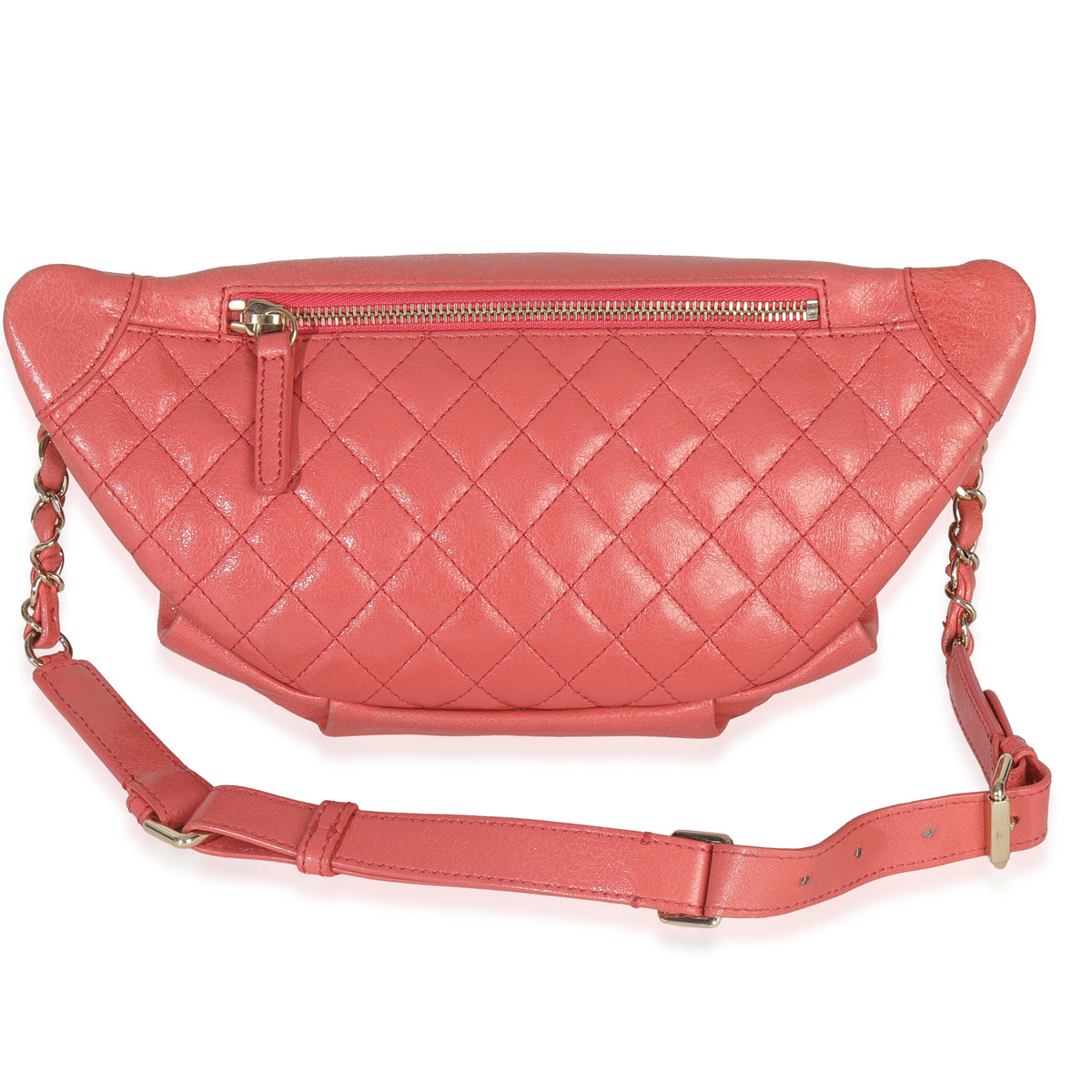 Chanel Pink Shiny Crumpled Quilted Calfskin Bi Classic Waist Bag Handbag bv
