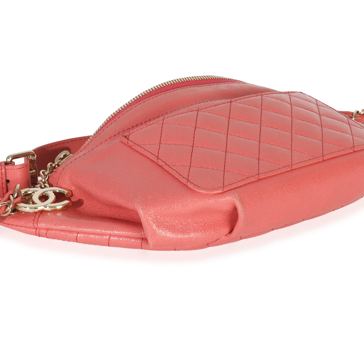 Chanel Pink Shiny Crumpled Quilted Calfskin Bi Classic Waist Bag Handbag clasp