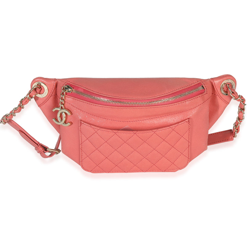 Chanel Pink Shiny Crumpled Quilted Calfskin Bi Classic Waist Bag Handbag fv