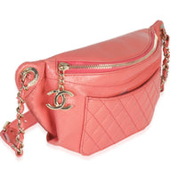 Chanel Pink Shiny Crumpled Quilted Calfskin Bi Classic Waist Bag Handbag pv