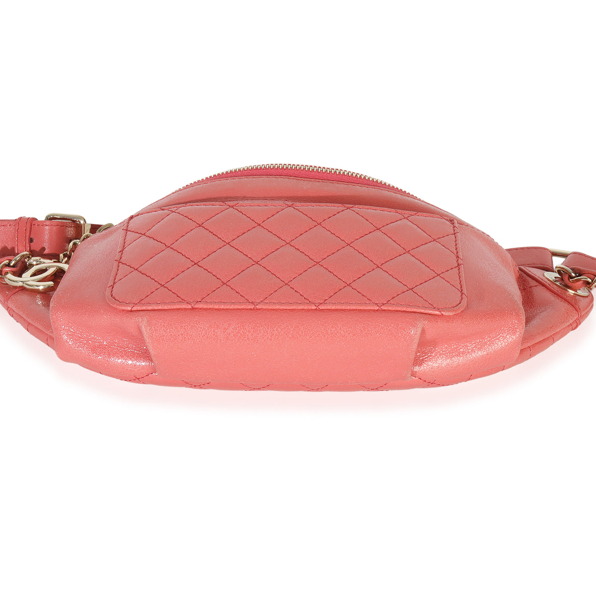 Chanel Pink Shiny Crumpled Quilted Calfskin Bi Classic Waist Bag Handbag stamp