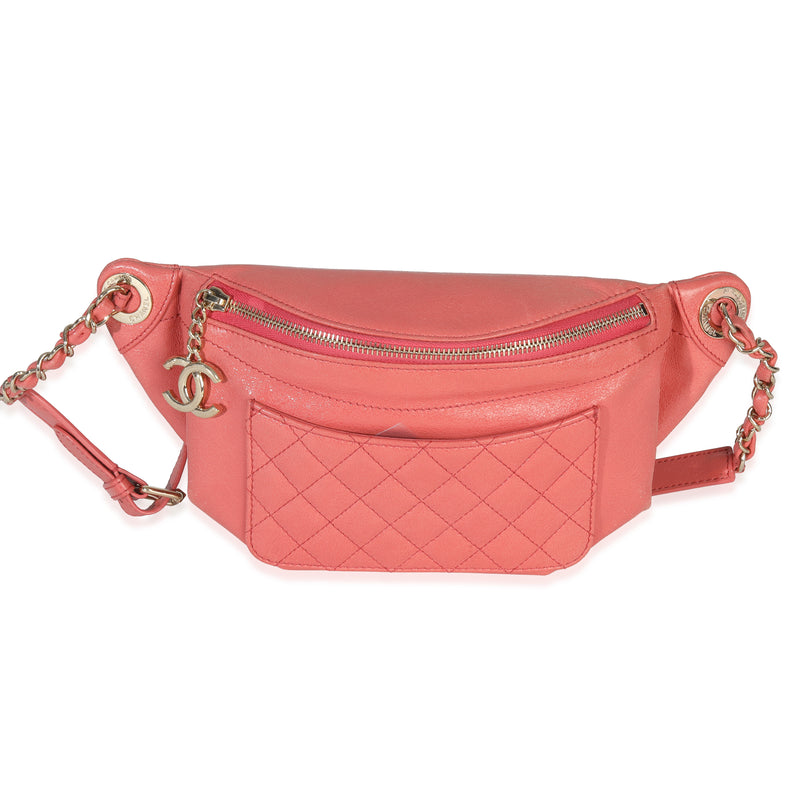 Pink Shiny Crumpled Quilted Calfskin Bi Classic Waist Bag