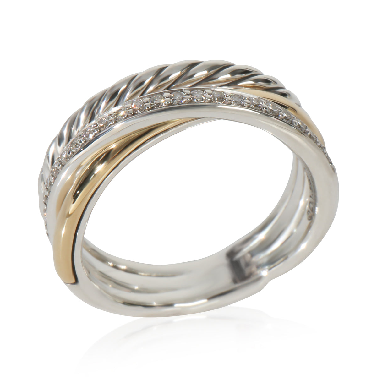 David Yurman Yellow Gold & Sterling Silver Diamond Crossover Ring av