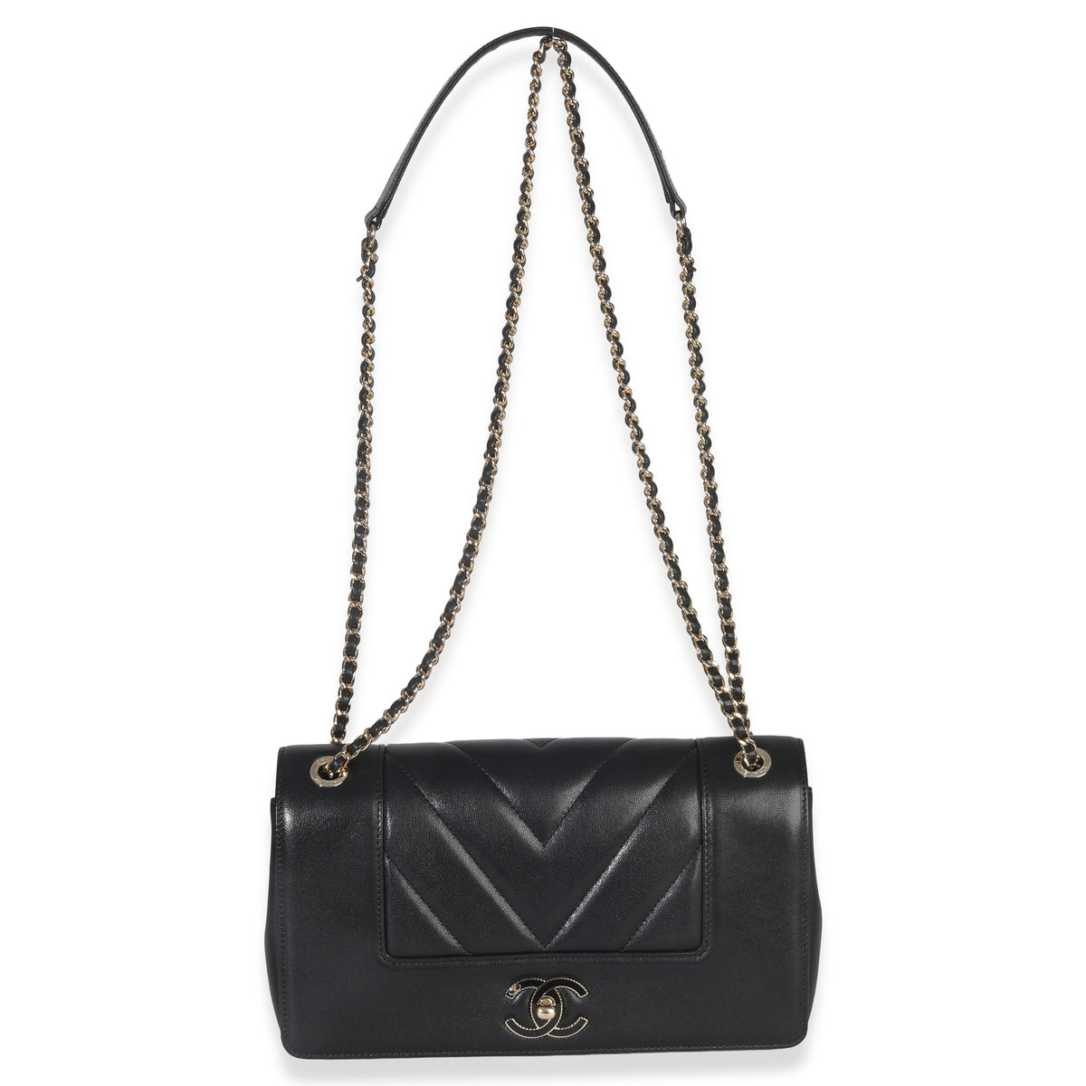 Chanel Vintage Black Chevron Quilted Sheepskin Medium Mademoiselle Flap Bag Handbag av