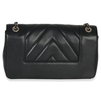 Chanel Vintage Black Chevron Quilted Sheepskin Medium Mademoiselle Flap Bag Handbag bv