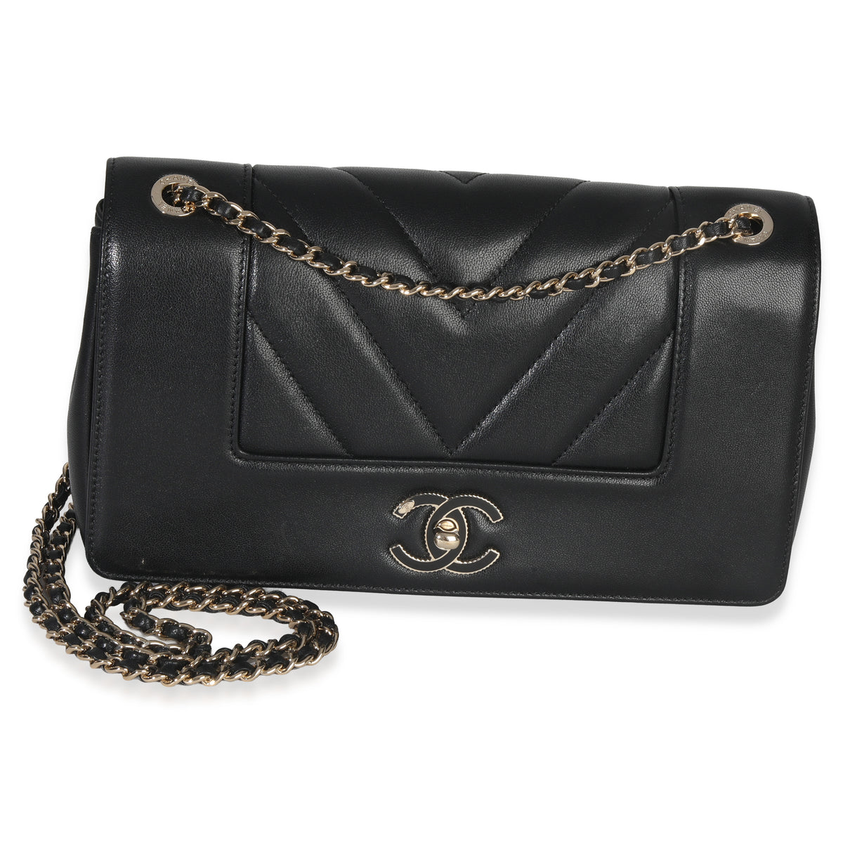 Chanel Vintage Black Chevron Quilted Sheepskin Medium Mademoiselle Flap Bag Handbag fv