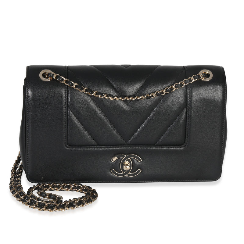 Chanel Vintage Black Chevron Quilted Sheepskin Medium Mademoiselle Flap Bag Handbag id